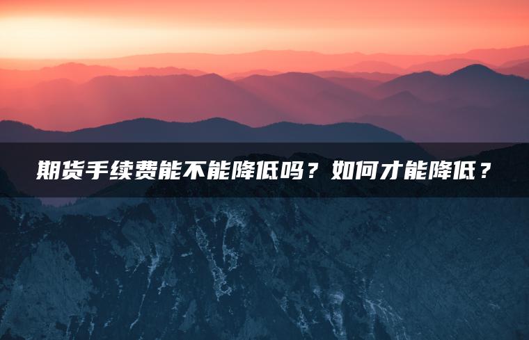 期货手续费能不能降低吗?如何才能降低? 期货手续费能不能降低吗?如何才能降低?